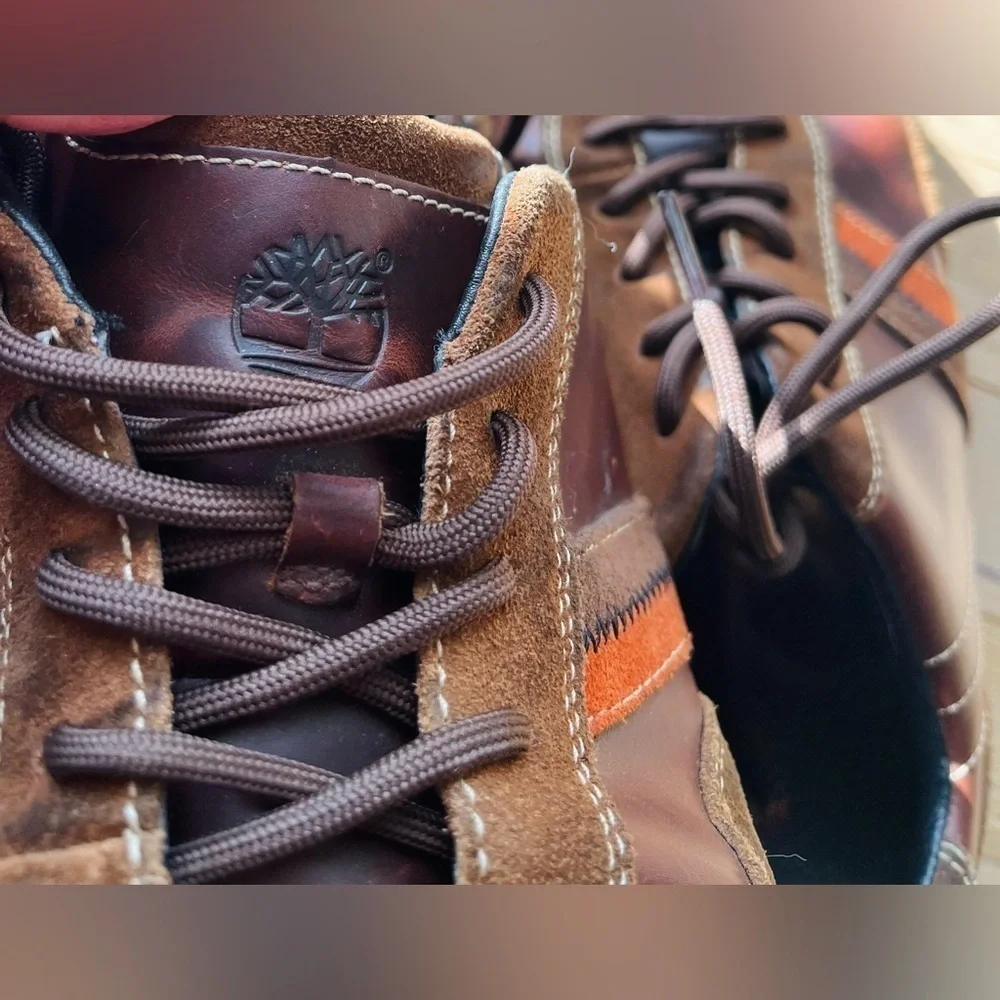 Timberland Brown and Orange Leather and Suede sneakers Size 9